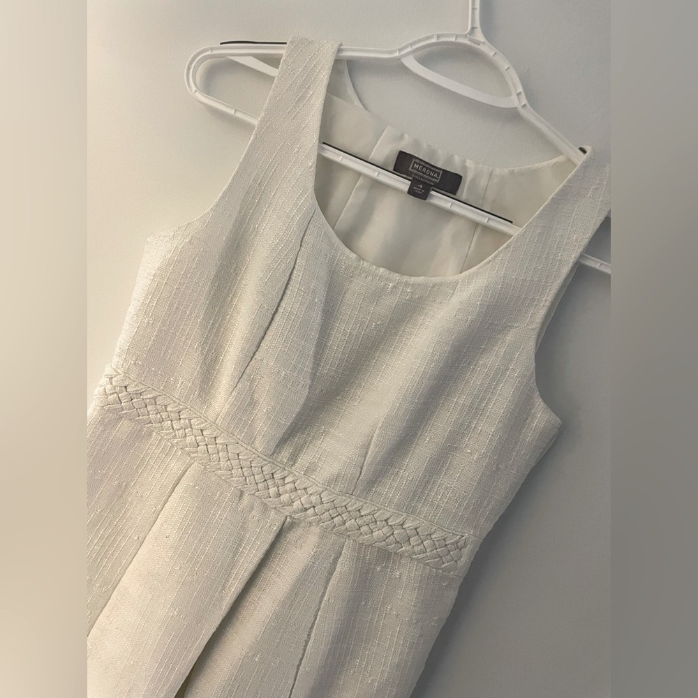 Tweed style white sleeveless dress